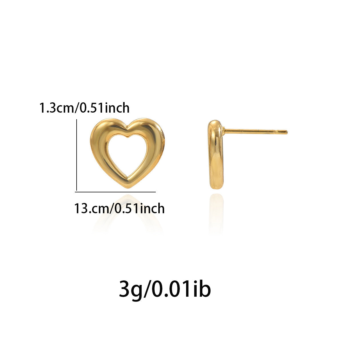18K Gold Minimalist Heart Earrings – Hypoallergenic Stainless Steel Sustainable Jewelry