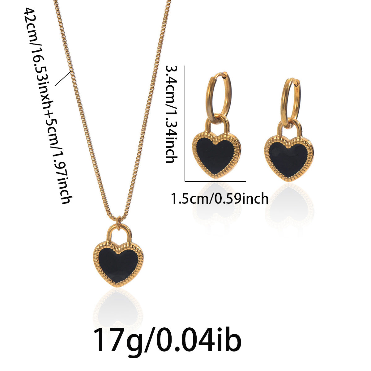 18K Gold Plated Heart Necklace & Earring Set