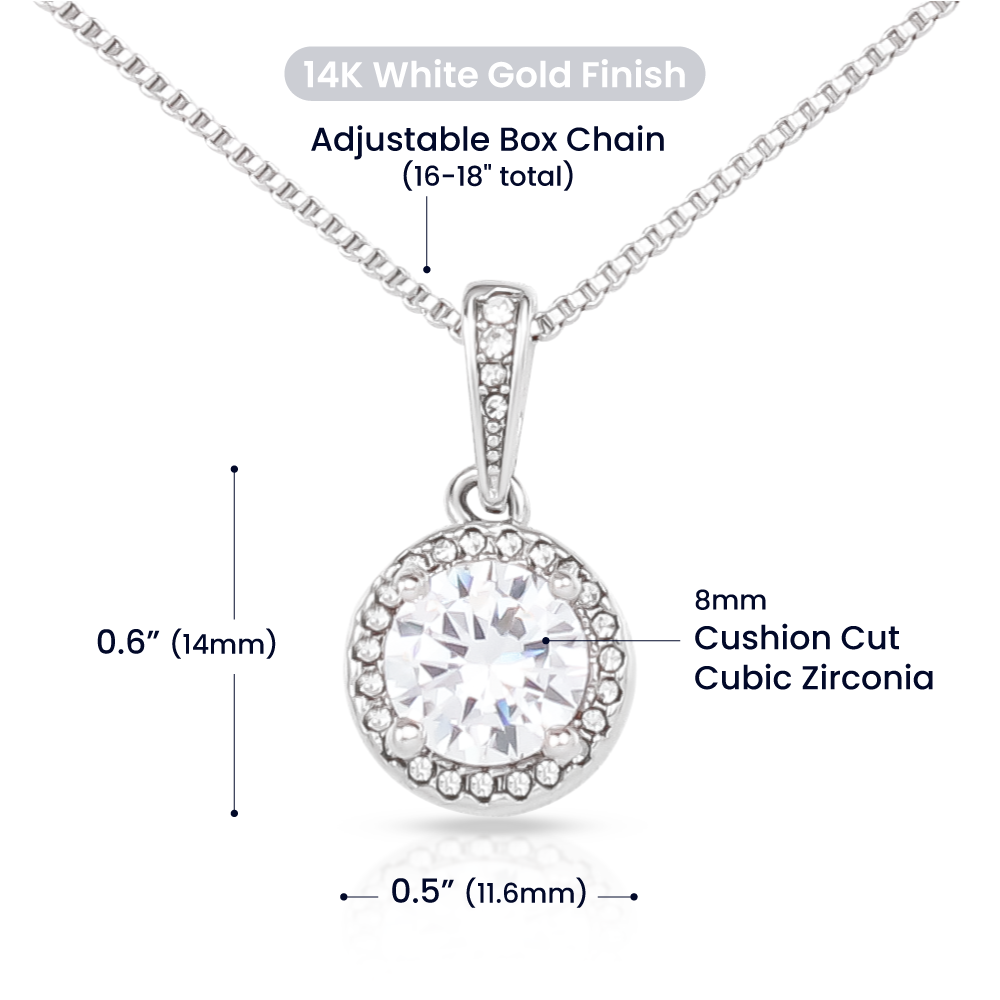 Eternal Cushion-Cut Necklace – 14k White Gold CZ Pendant Jewelry Gift