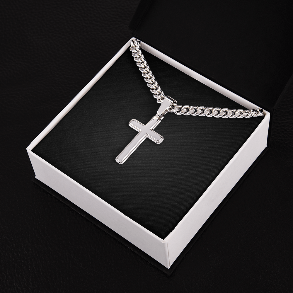 Cuban Link Necklace With Engraved Artisan Cross