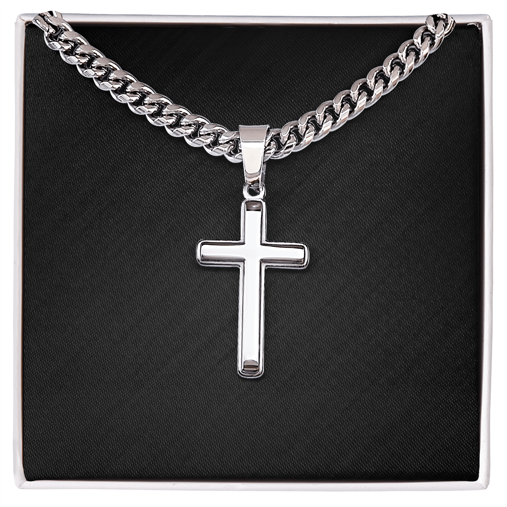 Cuban Link Necklace With Engraved Artisan Cross