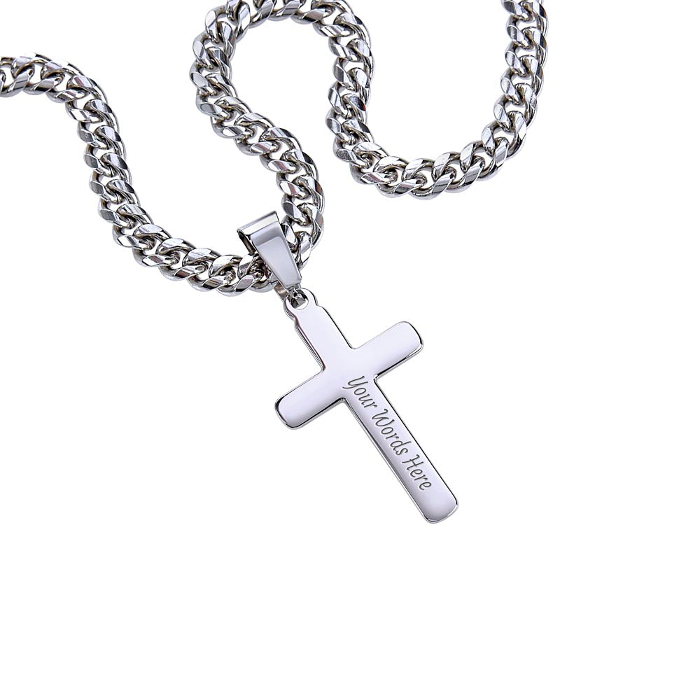 Cuban Link Necklace With Engraved Artisan Cross