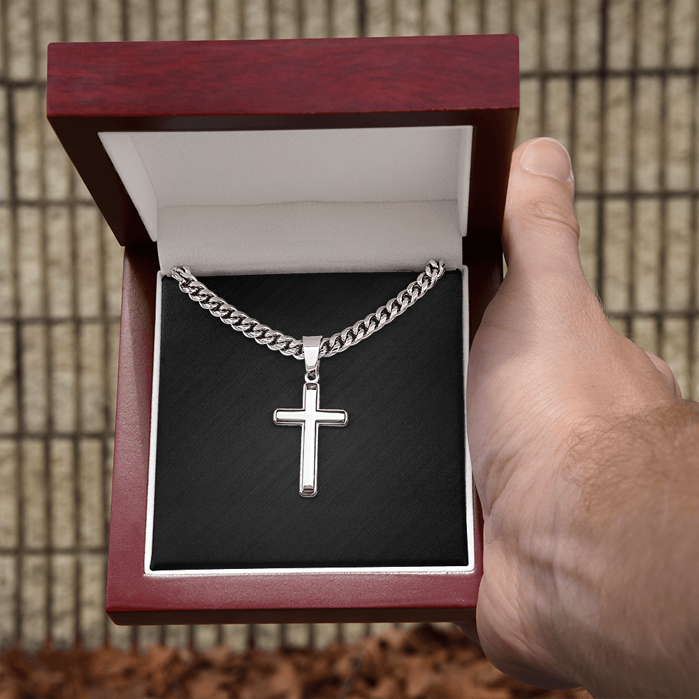 Cuban Link Necklace With Engraved Artisan Cross