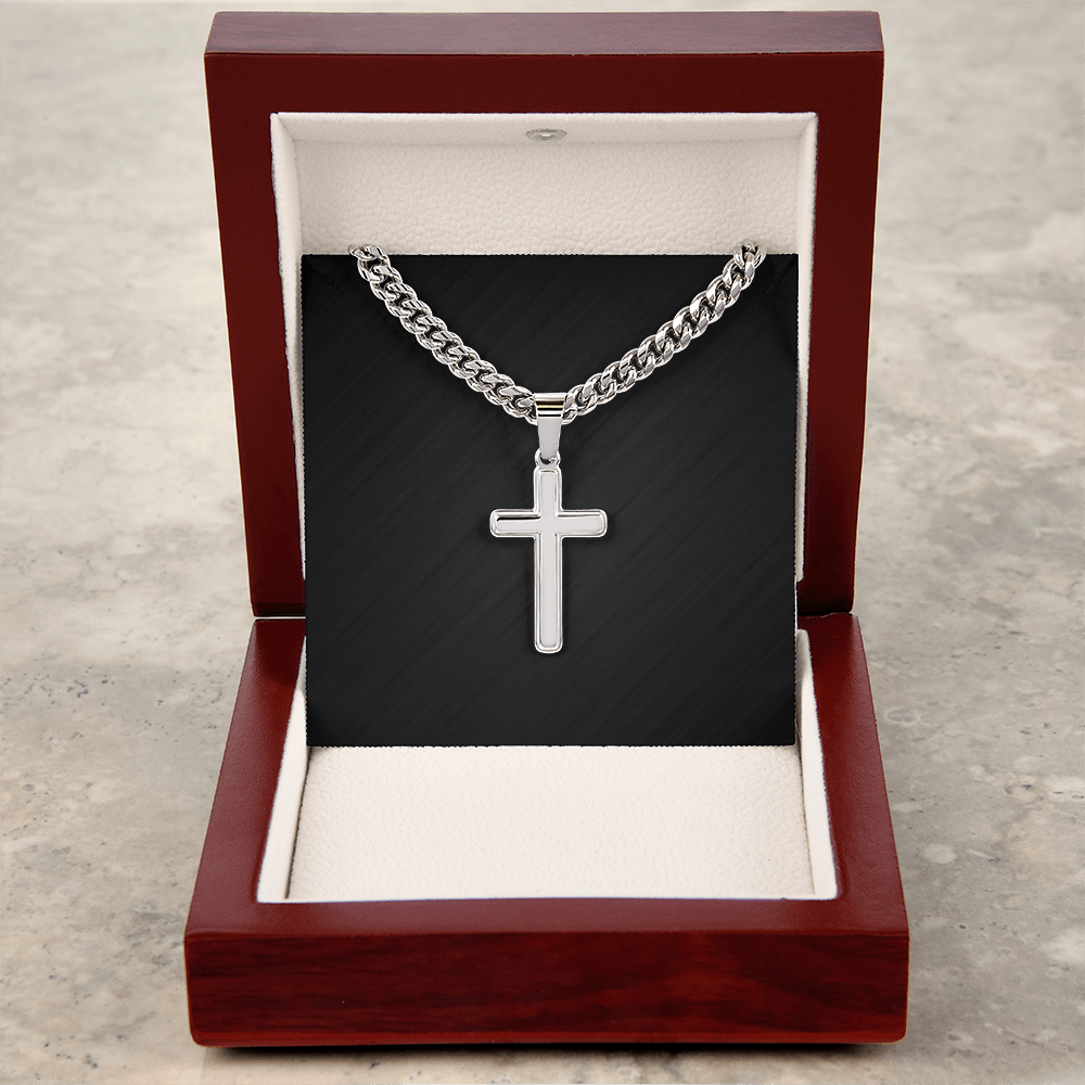 Cuban Link Necklace With Engraved Artisan Cross