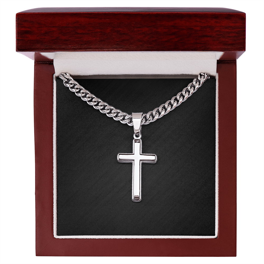 Cuban Link Necklace With Engraved Artisan Cross