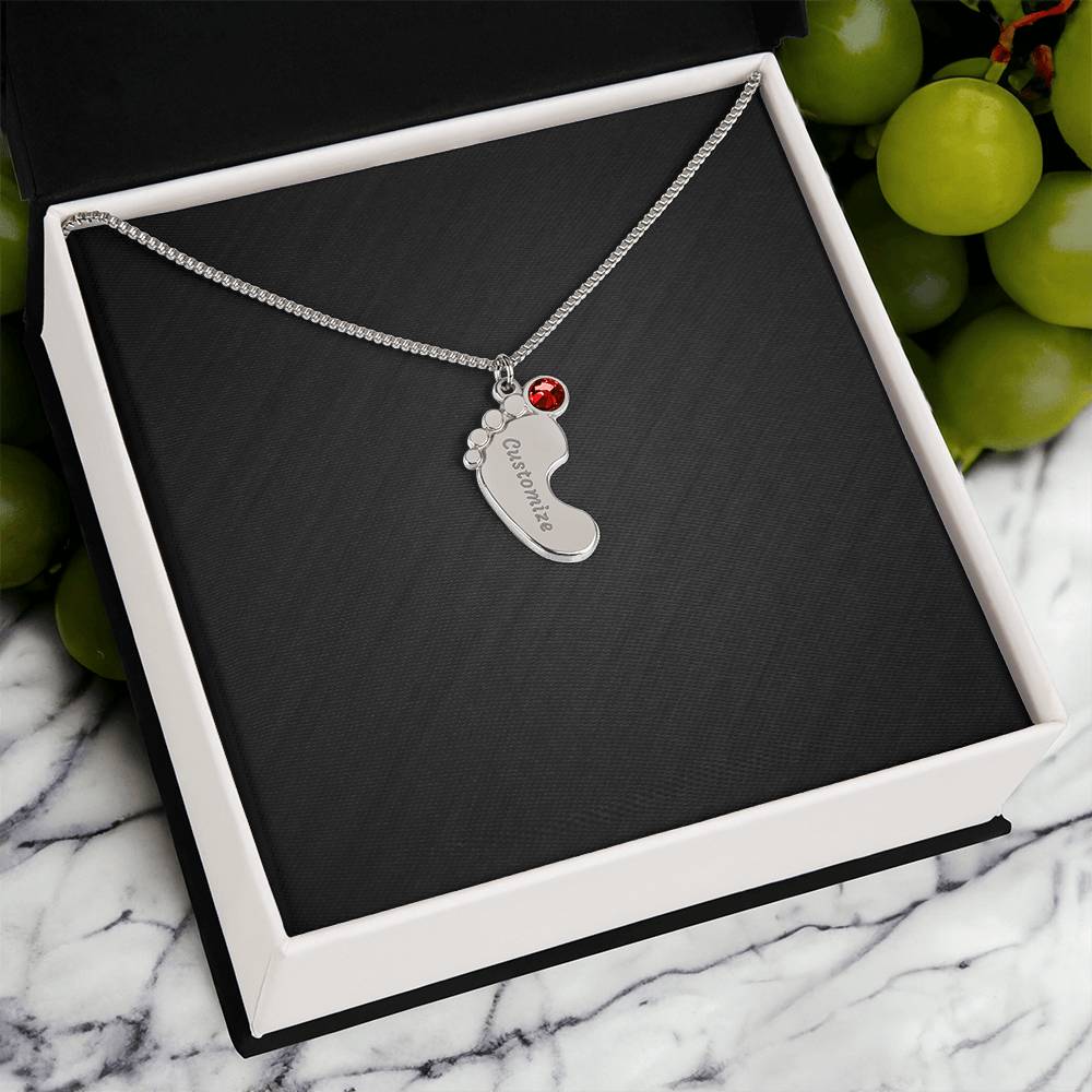 Engraved Birthstone Baby Feet Necklace
