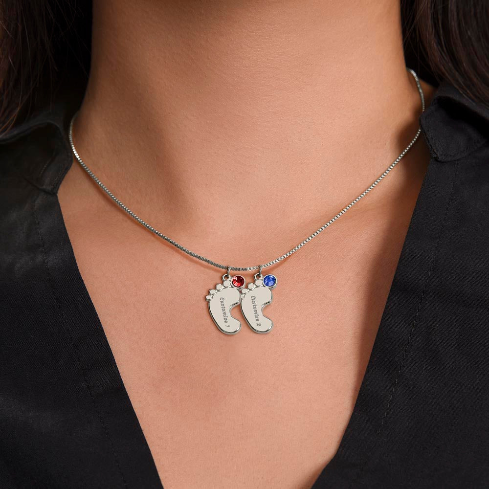 Engraved Birthstone Baby Feet Necklace