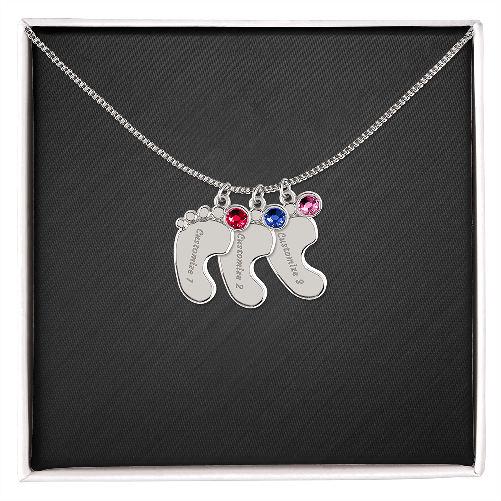 Engraved Birthstone Baby Feet Necklace