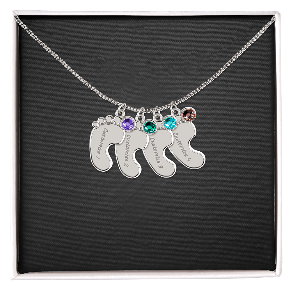 Engraved Birthstone Baby Feet Necklace