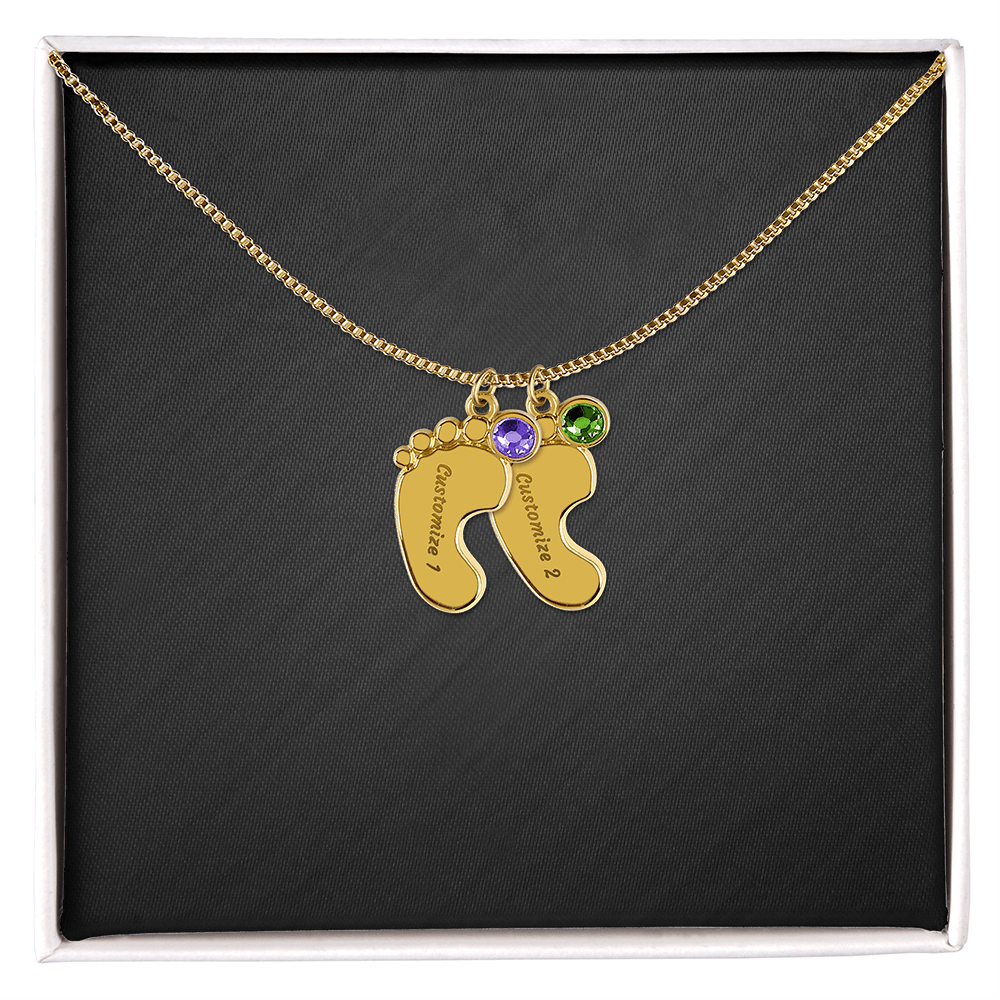 Engraved Birthstone Baby Feet Necklace