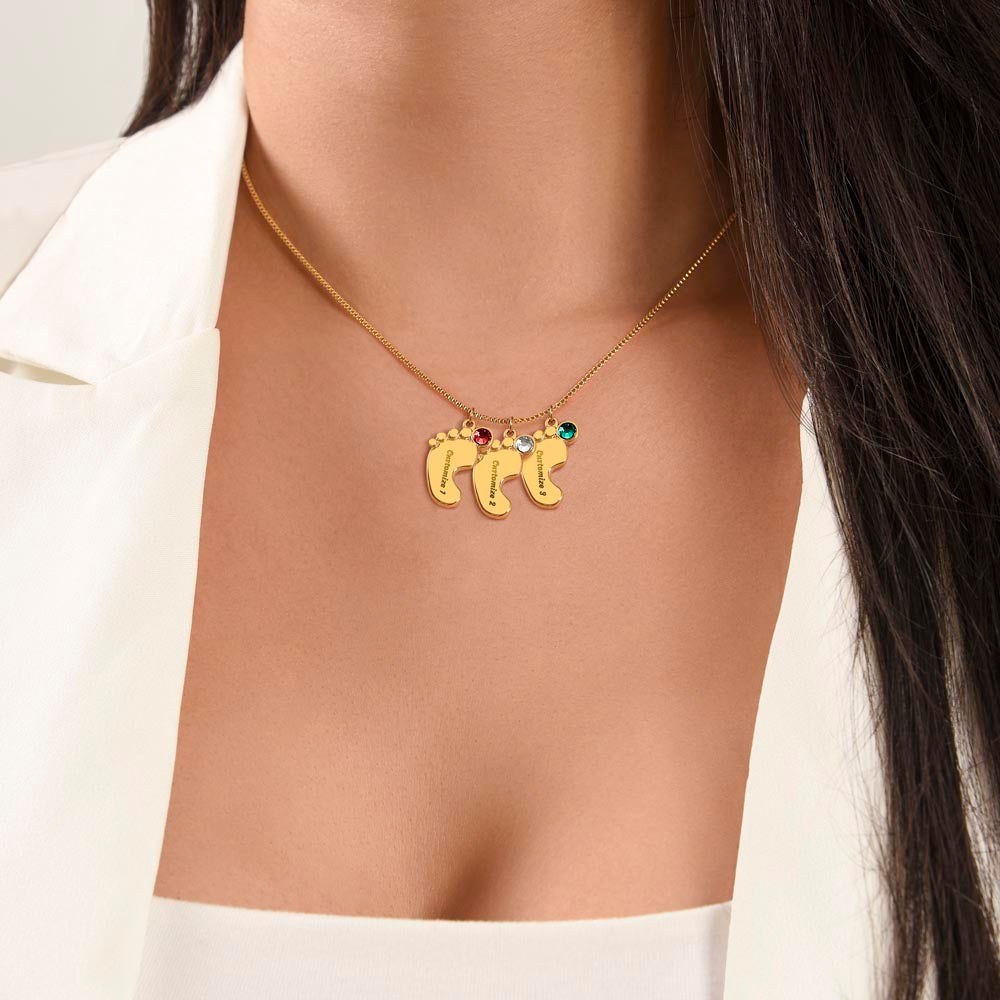 Engraved Birthstone Baby Feet Necklace