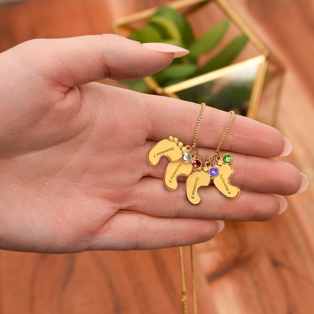 Engraved Birthstone Baby Feet Necklace