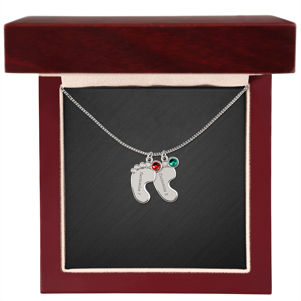 Engraved Birthstone Baby Feet Necklace