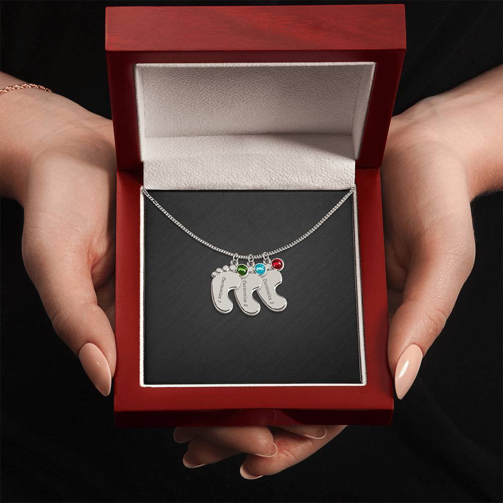 Engraved Birthstone Baby Feet Necklace