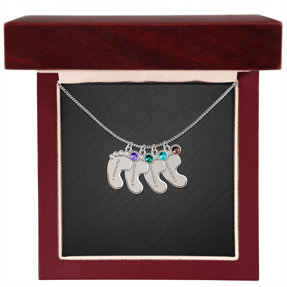 Engraved Birthstone Baby Feet Necklace