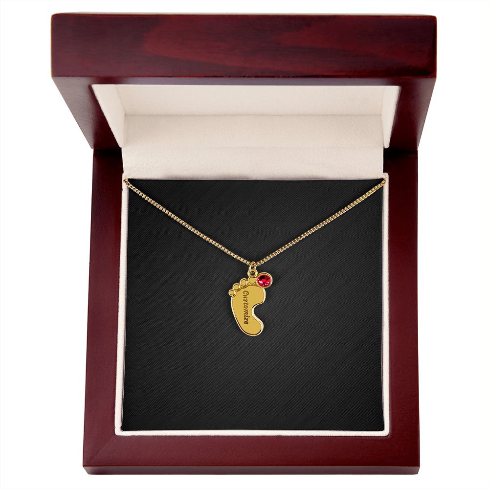 Engraved Birthstone Baby Feet Necklace