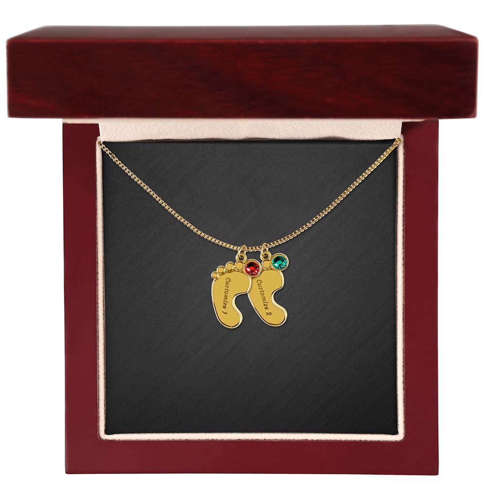 Engraved Birthstone Baby Feet Necklace