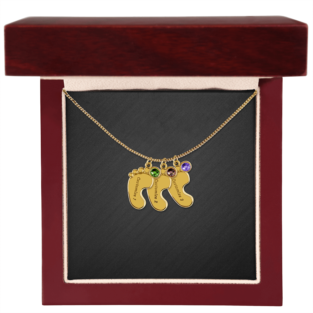 Engraved Birthstone Baby Feet Necklace