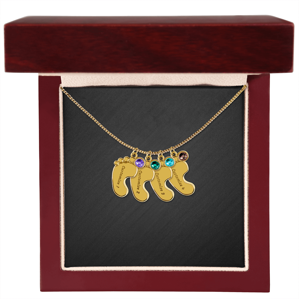 Engraved Birthstone Baby Feet Necklace