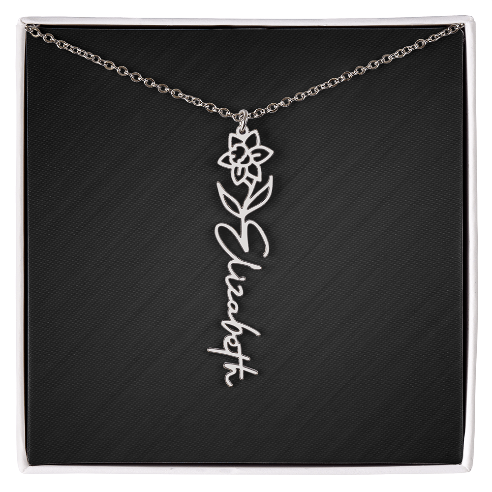 Personalized Birth Flower Name Necklace