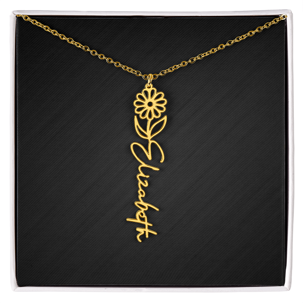 Personalized Birth Flower Name Necklace