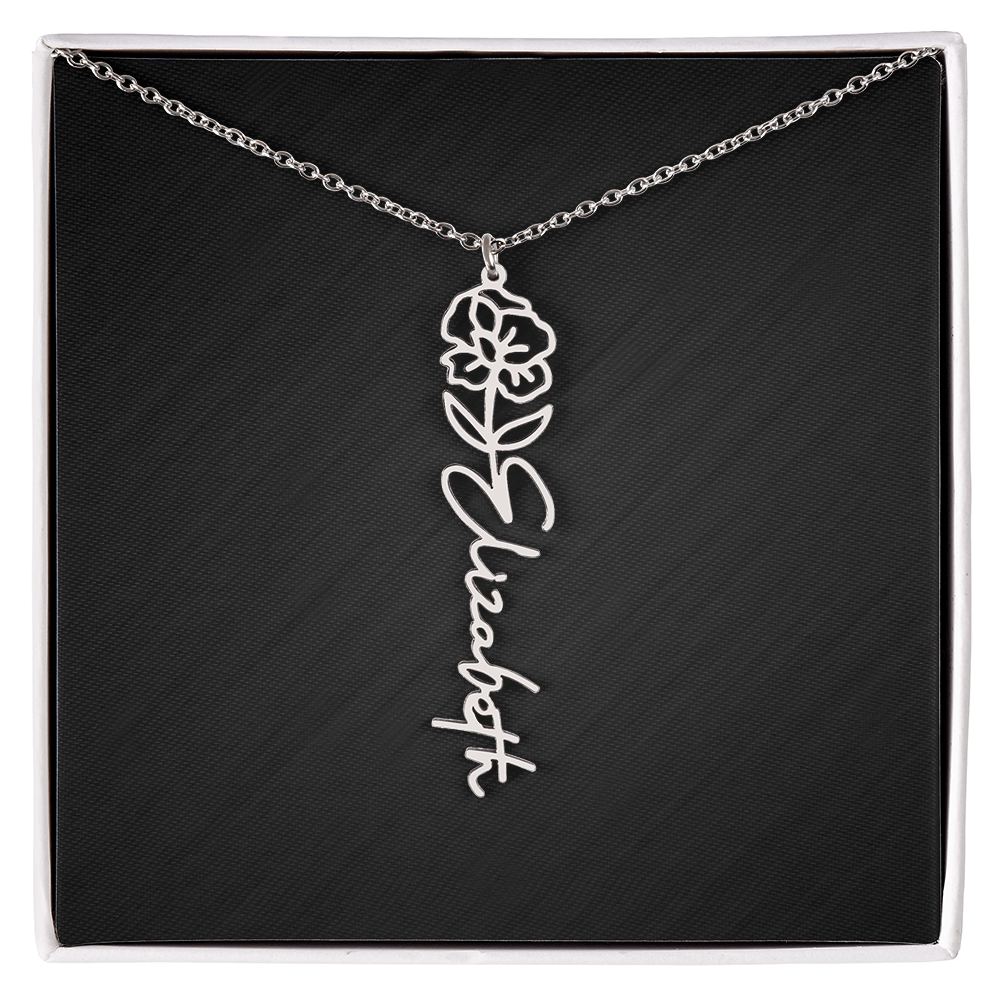 Personalized Birth Flower Name Necklace