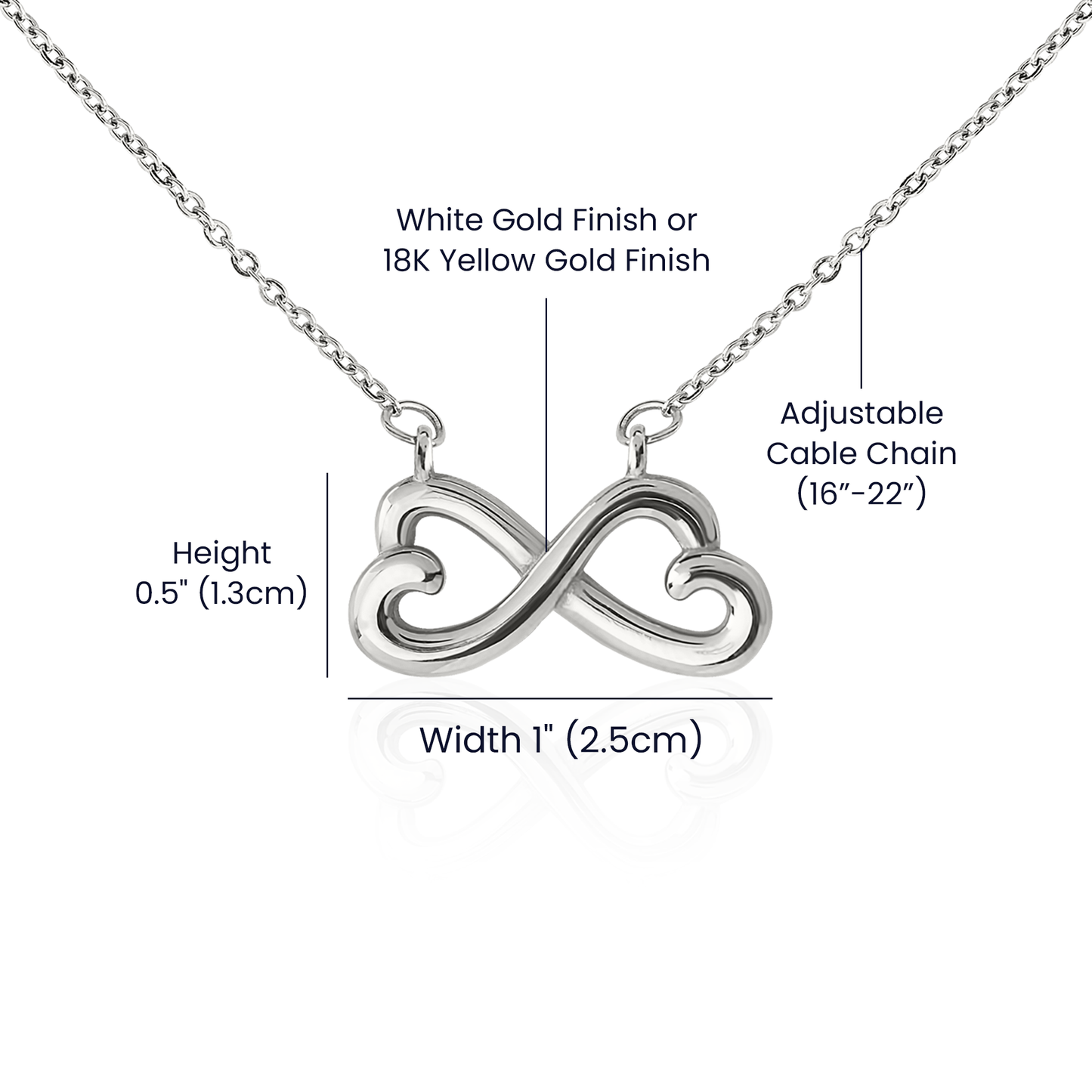 Endless Love Heart Infinity Necklace – 14k White or 18k Gold Romantic Jewelry Gift
