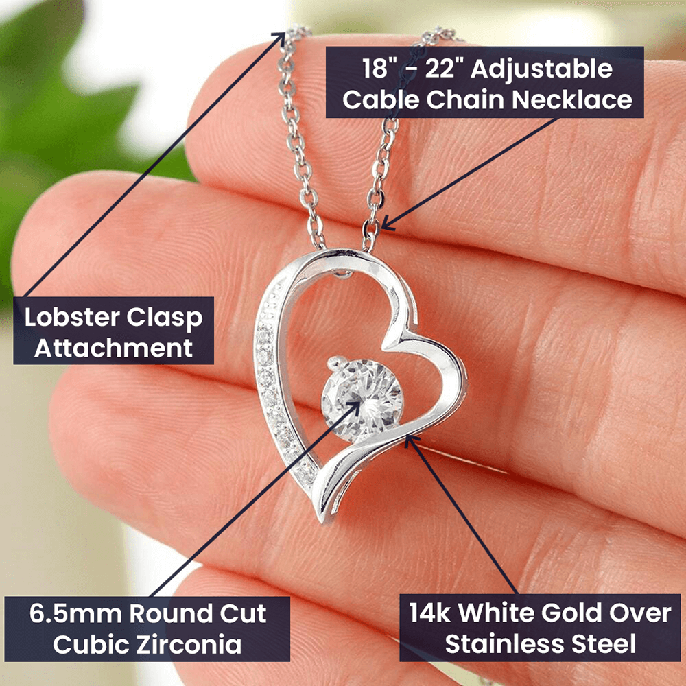 Forever Love Heart Pendant Necklace – Cubic Zirconia Jewelry Gift in 14k White or 18k Gold