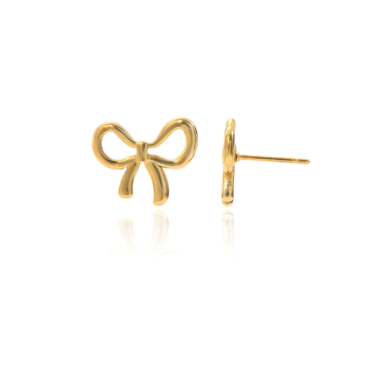 18K Gold Minimalist Bow Earrings – Hypoallergenic Stainless Steel Jewelry for Women & Girls