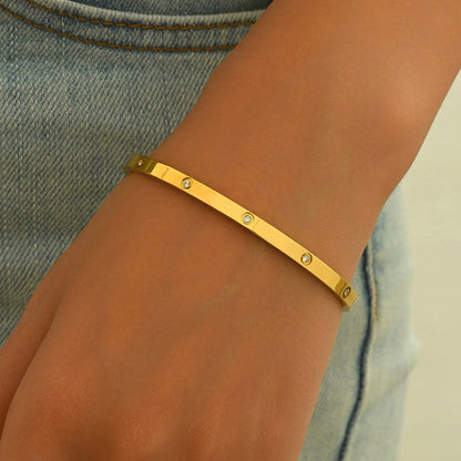 18K Gold Minimalist Rhinestone Bracelet – Hypoallergenic Stainless Steel Jewelry