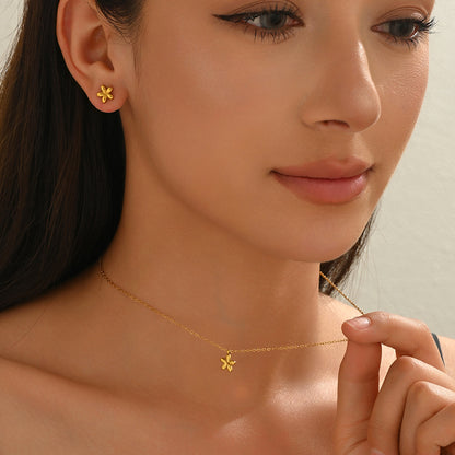 18K Gold Petal Necklace & Earring Set – Hypoallergenic Flower Jewelry