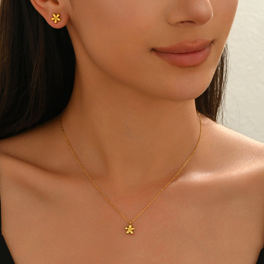 18K Gold Petal Necklace & Earring Set – Hypoallergenic Flower Jewelry
