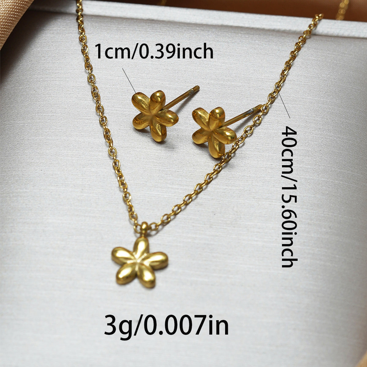 18K Gold Petal Necklace & Earring Set – Hypoallergenic Flower Jewelry