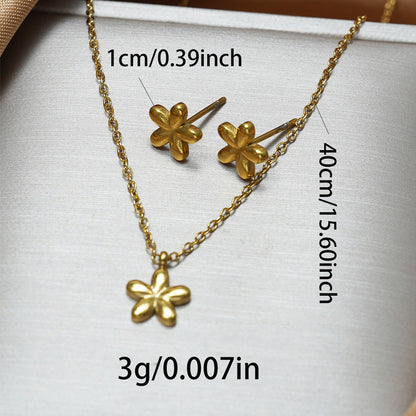 18K Gold Petal Necklace & Earring Set – Hypoallergenic Flower Jewelry