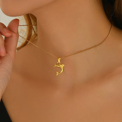 18K Gold Dolphin Heart Necklace & Earring Set – Hypoallergenic Jewelry Gift