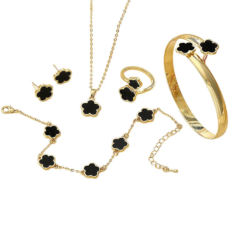 5 Piece Five Leaf Clover Jewelry Set