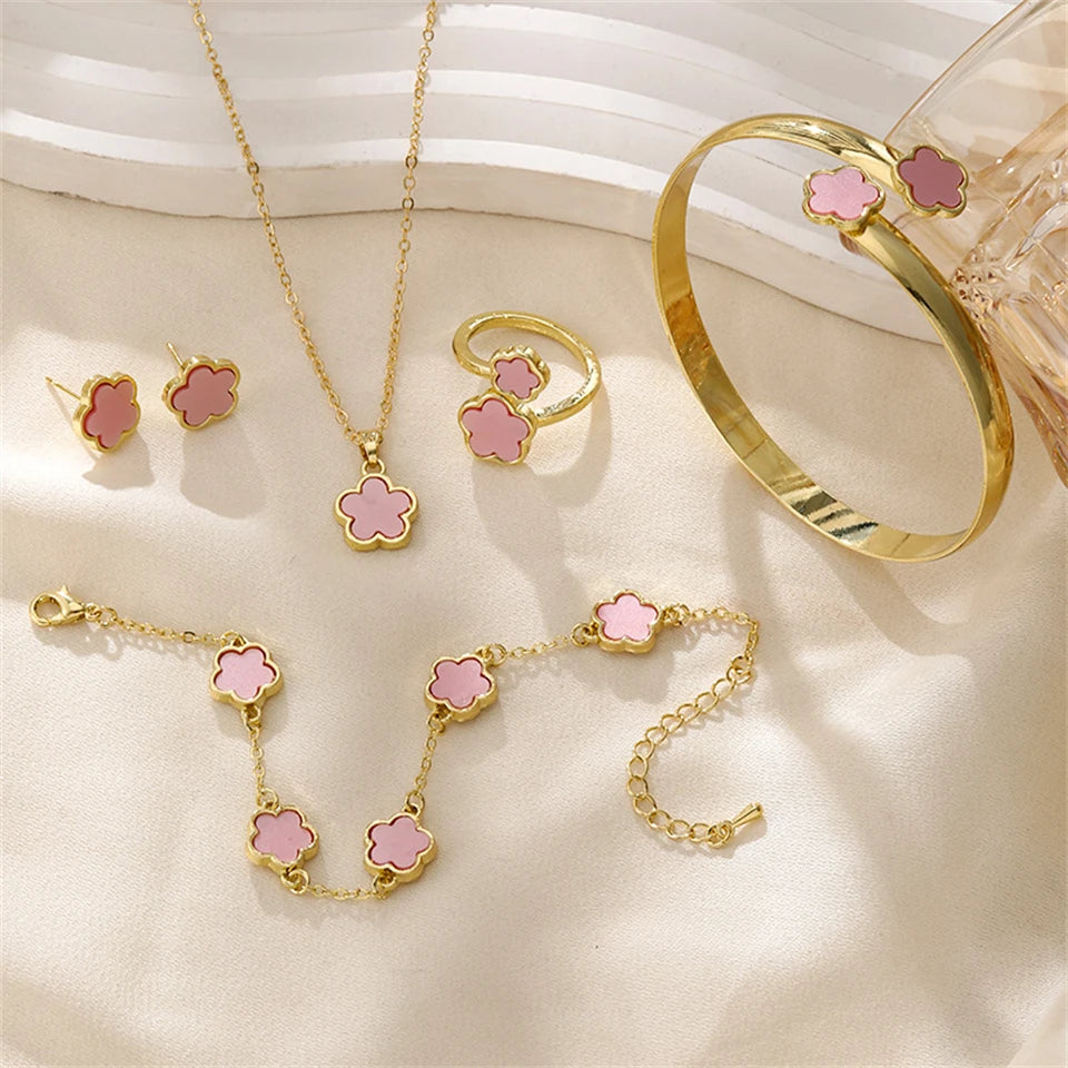 5 Piece Five Leaf Clover Jewelry Set