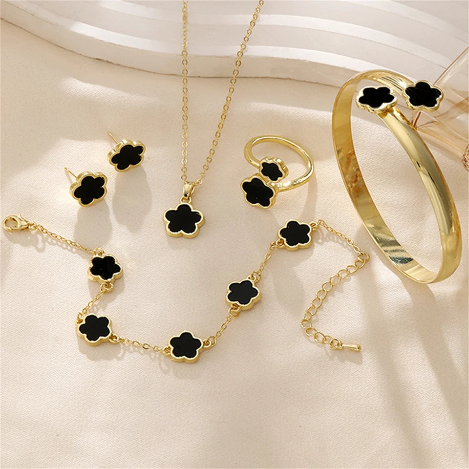 5 Piece Five Leaf Clover Jewelry Set