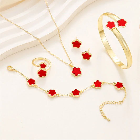 5 Piece Five Leaf Clover Jewelry Set