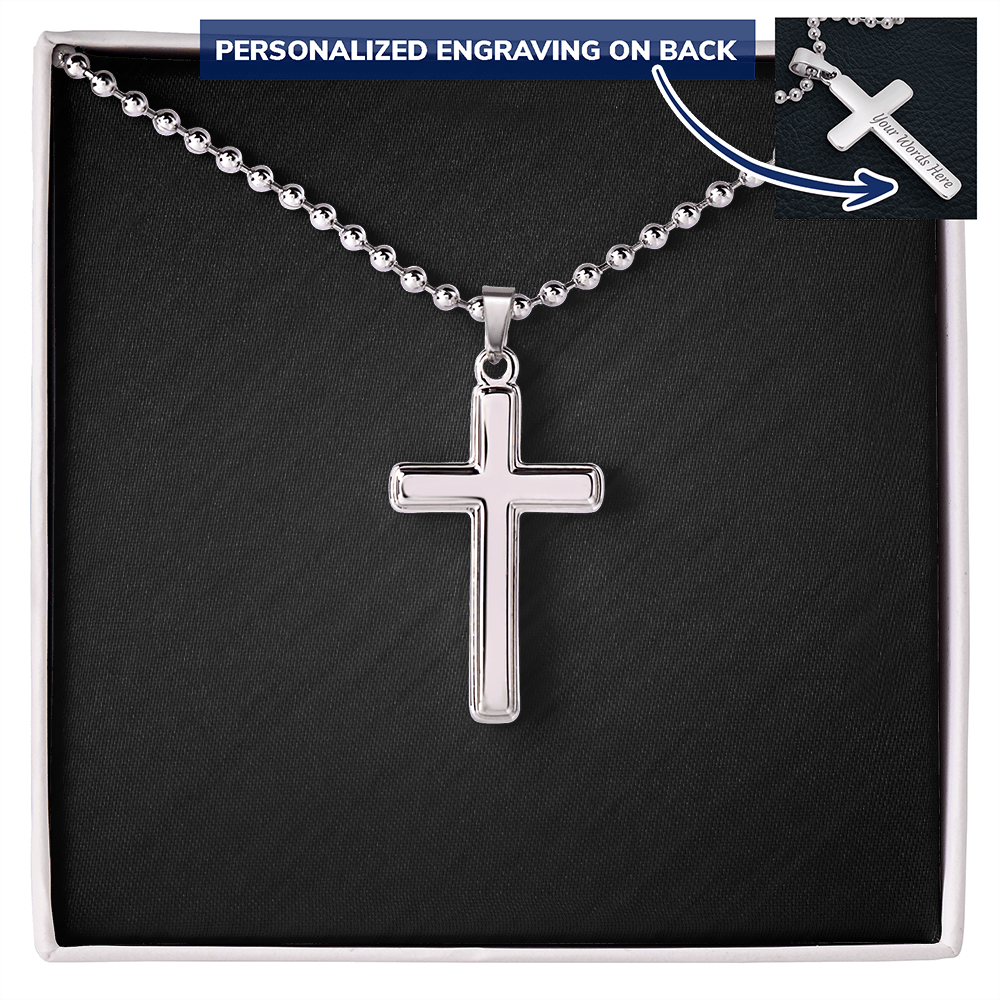 Engraved Cross Necklace with Ball Chain
