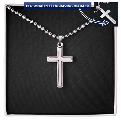 Engraved Cross Necklace with Ball Chain