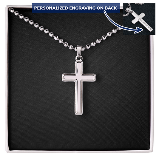 Engraved Cross Necklace with Ball Chain