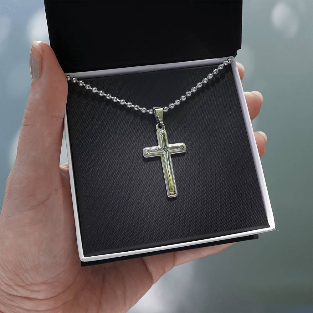 Engraved Cross Necklace with Ball Chain