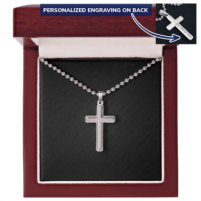 Engraved Cross Necklace with Ball Chain