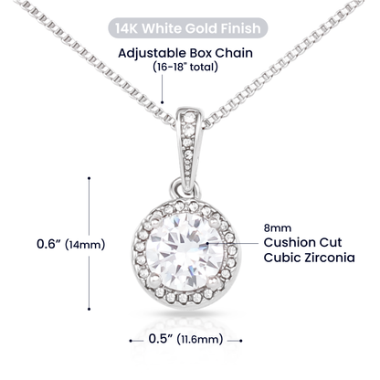 Eternal Cushion-Cut Necklace – 14k White Gold CZ Pendant Jewelry Gift