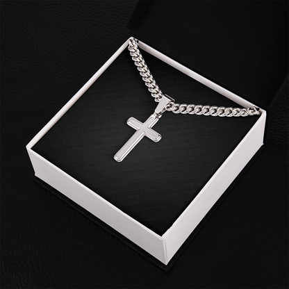 Cuban Link Necklace With Engraved Artisan Cross