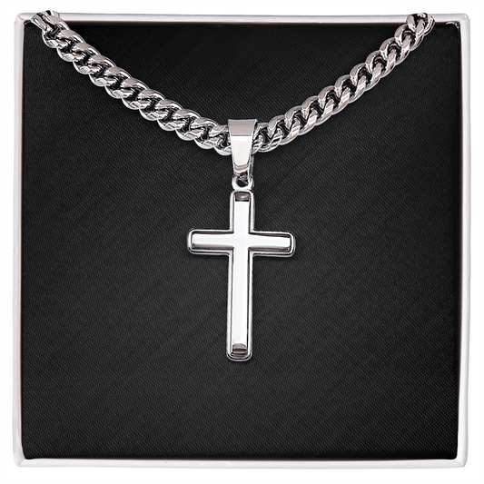 Cuban Link Necklace With Engraved Artisan Cross