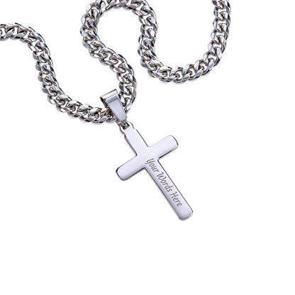 Cuban Link Necklace With Engraved Artisan Cross