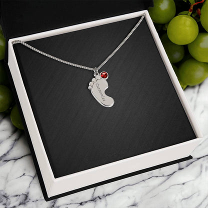 Engraved Birthstone Baby Feet Necklace