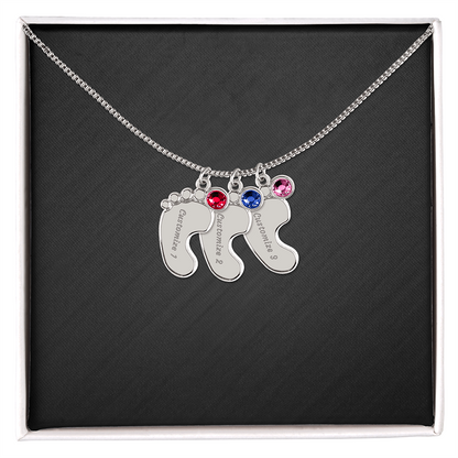 Engraved Birthstone Baby Feet Necklace